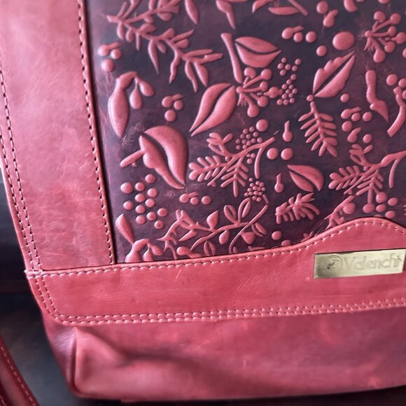 Valenchi Flower Embossed Red Leather Purse Hand Crafted Crossbody Sling Bag - Picture 9 of 11